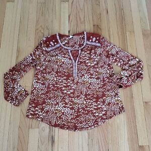 Lucky Brand Floral Long Sleeve Top Rust Orange